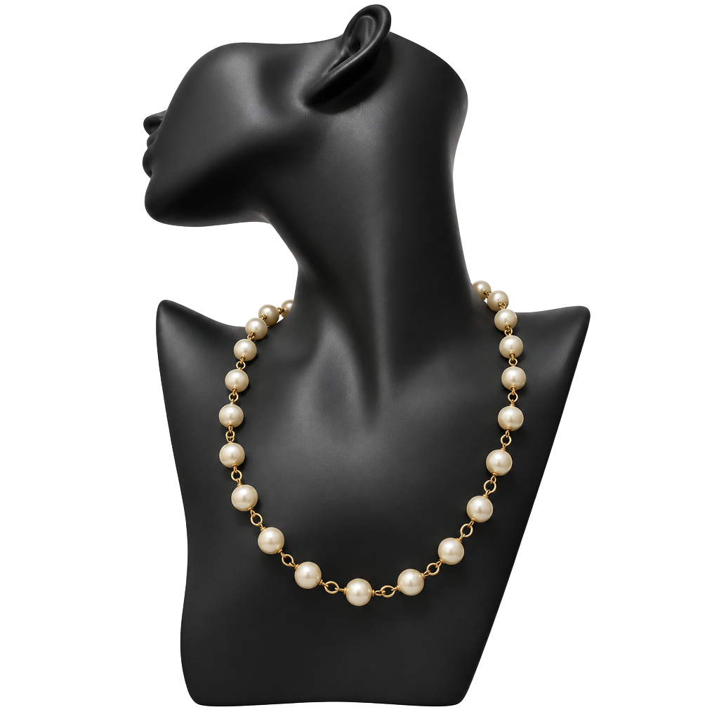 Sarah Coventry Faux Pearl Gold Tone Station Link Necklace 1