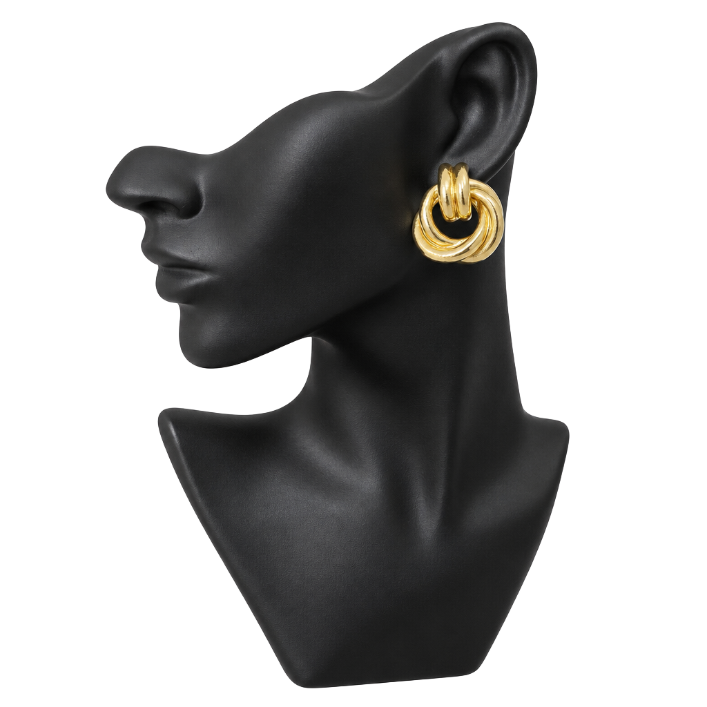 Vintage Gold Tone Interlocking Knot Hoop Statement Earrings 1