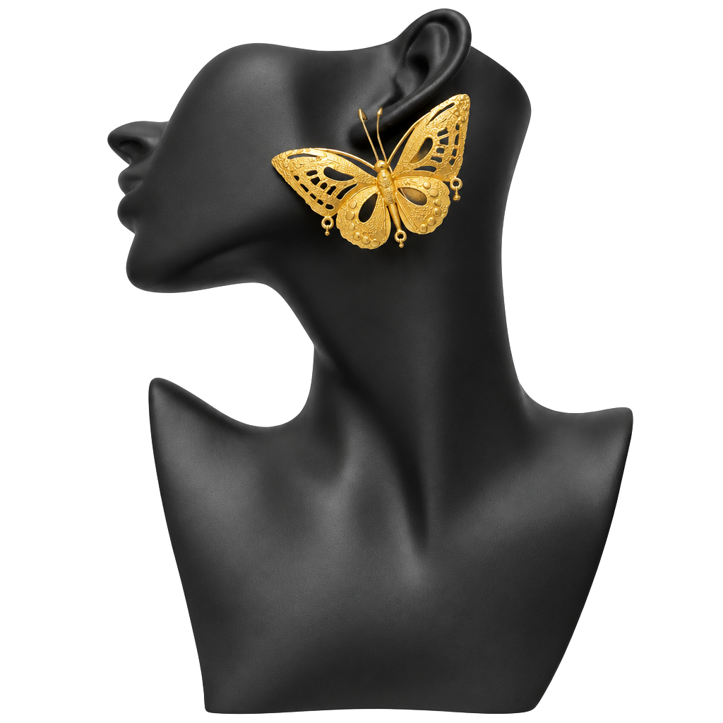 Vintage 1980s Gold Filigree Butterfly Statement Earrings Large 1