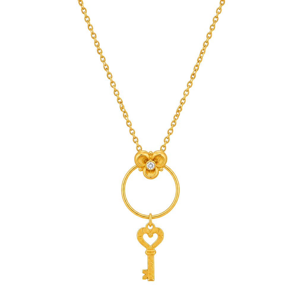 Upcycled Stainless Steel Key Pendant Gold Tone Necklace Rhinestone 1
