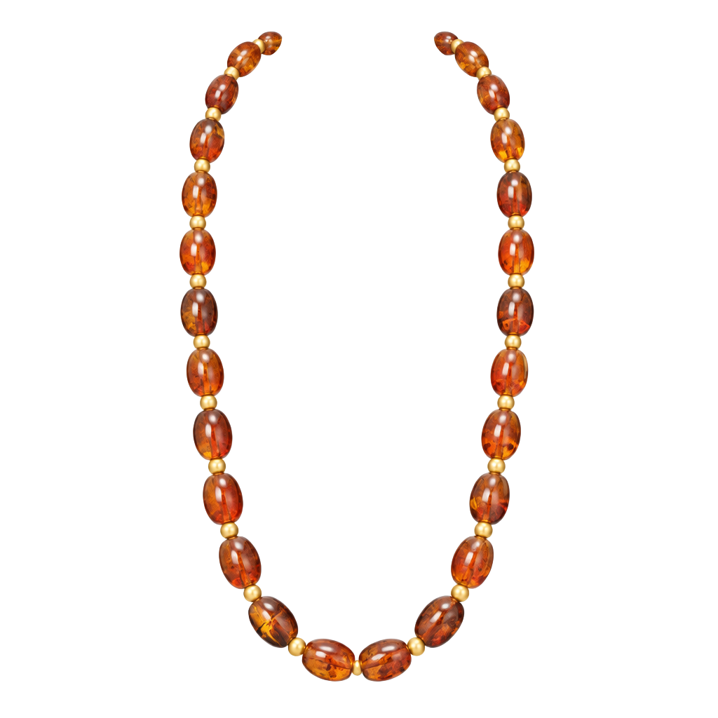 Vintage Faux Amber Beaded Long Necklace Brown Gold Tone Costume Jewelry 1