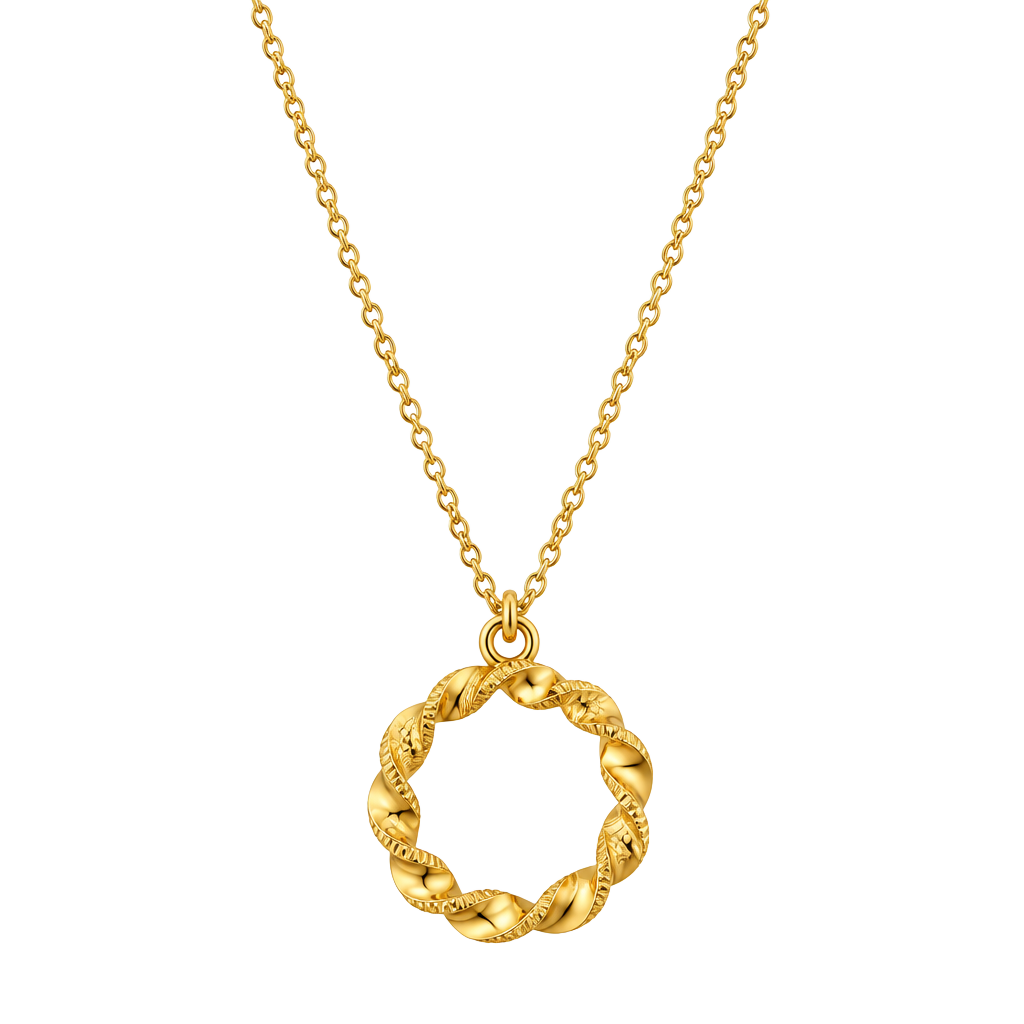 Upcycled Stainless Steel Gold Tone Twisted Circle Pendant Necklace 1