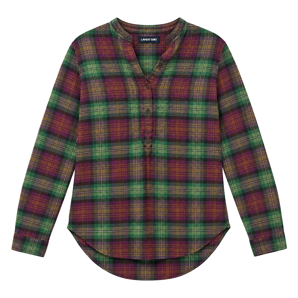 Lands' End Plaid Flannel Shirt Size 6 Green Purple Long Sleeve 1