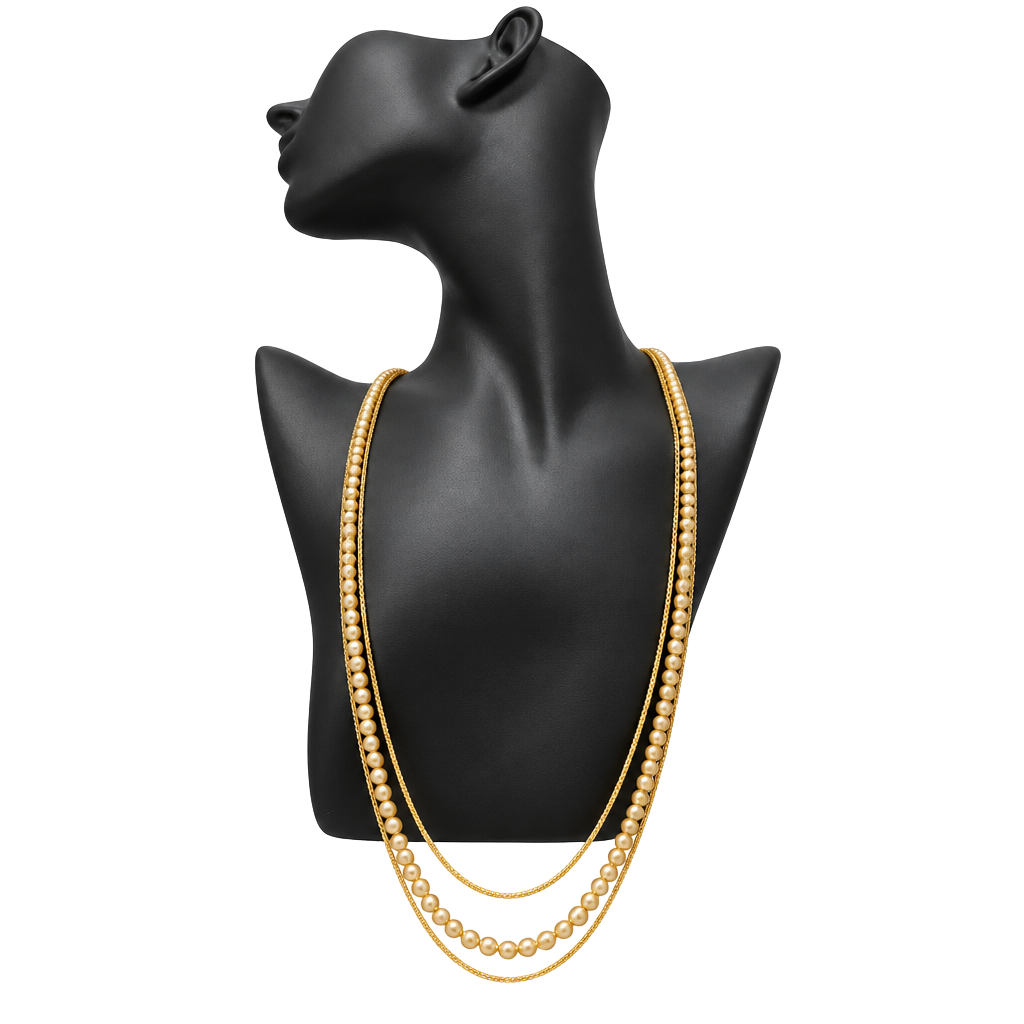 Vintage 1960s Crown Trifari Multi Strand Pearl And Gold Chain Necklace 1