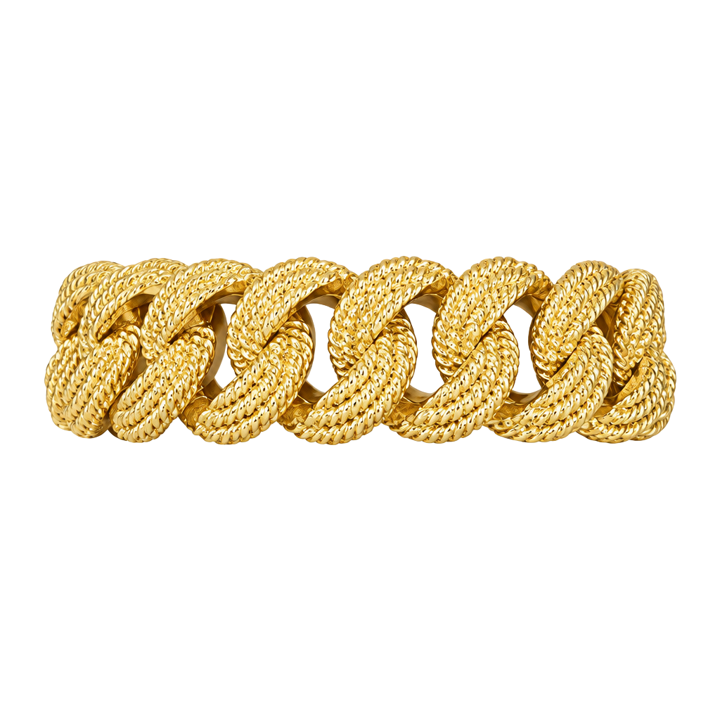 Vintage 1980s Textured Gold Tone Chunky Curb Link Statement Bracelet 1
