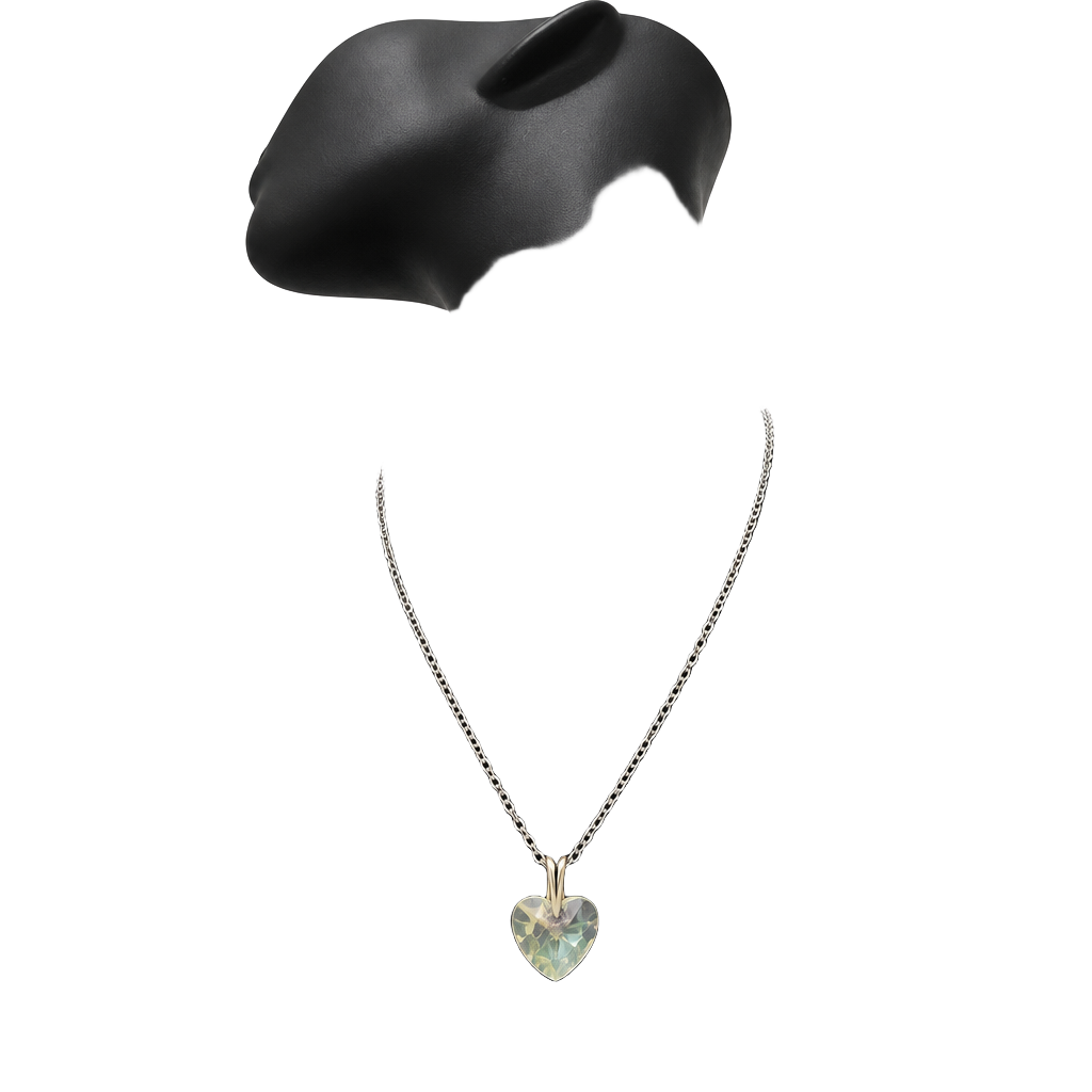 Upcycled Stainless Steel Iridescent Crystal Heart Pendant Necklace Silver Tone 1