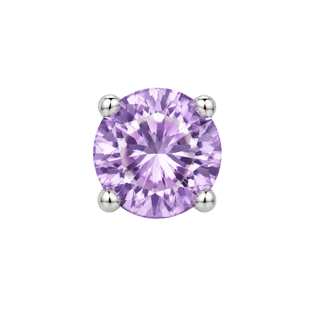 Lavender CZ Prong Set Round Solitaire Stud Earrings Silver 1