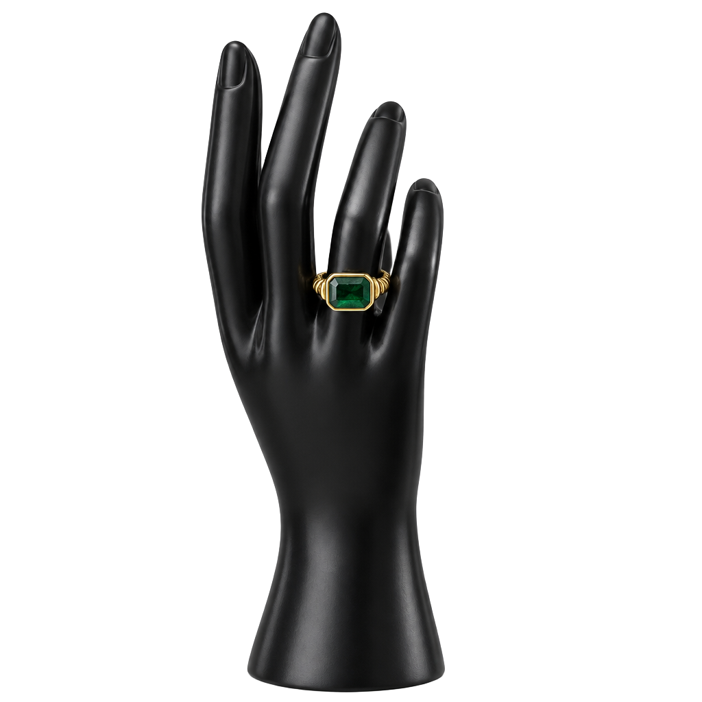 18K Gold Plated Twisted Signet Ring Emerald Green Zirconia 1