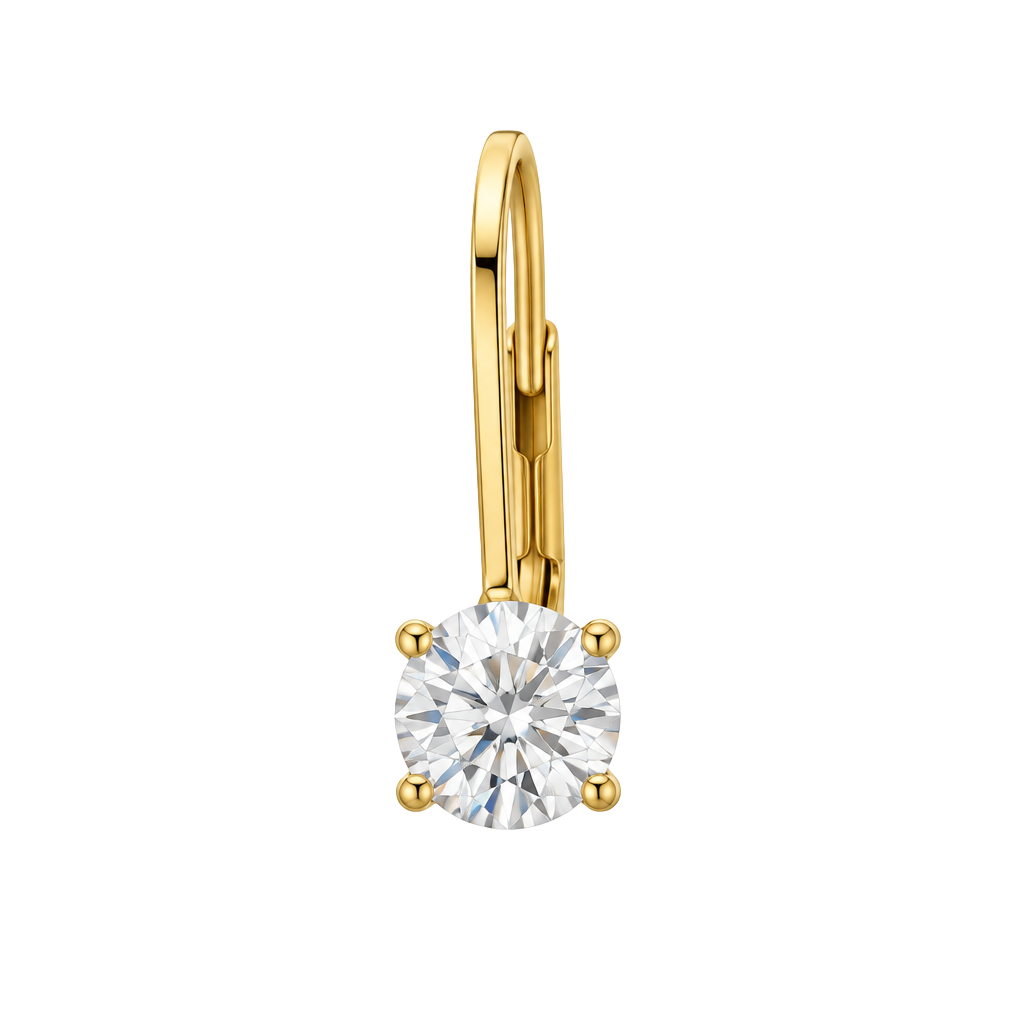 14K Yellow Gold Solitaire Leverback Diamond Earrings 1