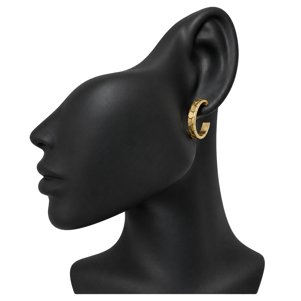 Gold Tone Hammered Pattern Small Hoop Earrings 1