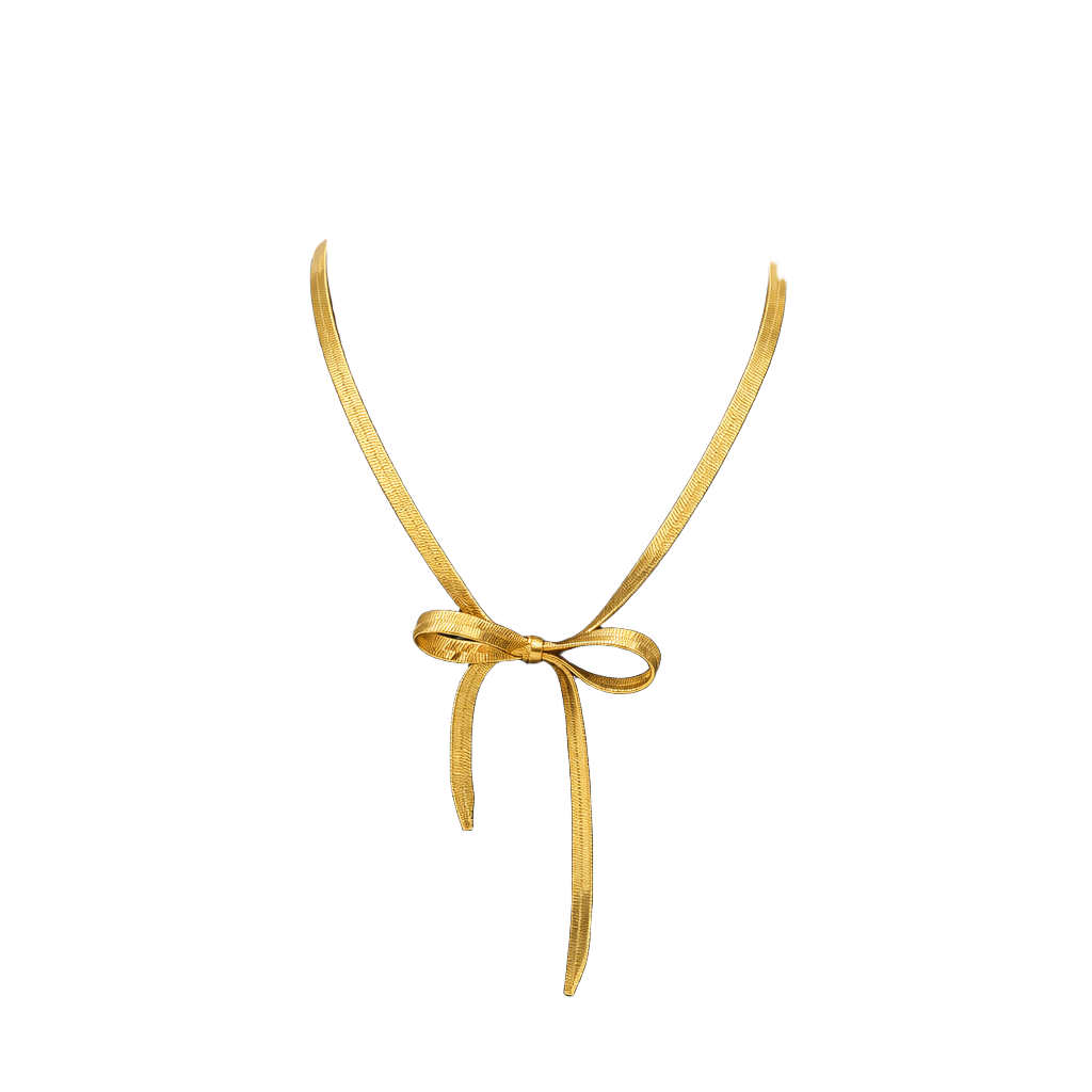 Avon Gold Tone Herringbone Bow Necklace 1