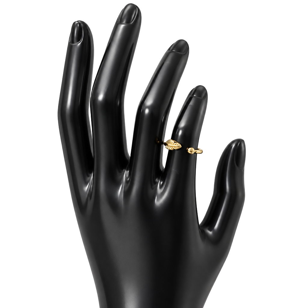 Gold Tone Leaf And Ball Open Wrap Ring 1