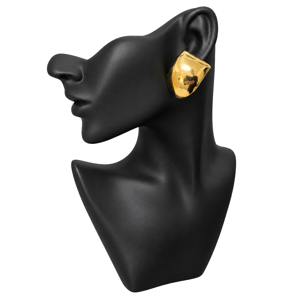 Vintage Gold Tone Chunky Geometric Statement Clip-On Earrings 1