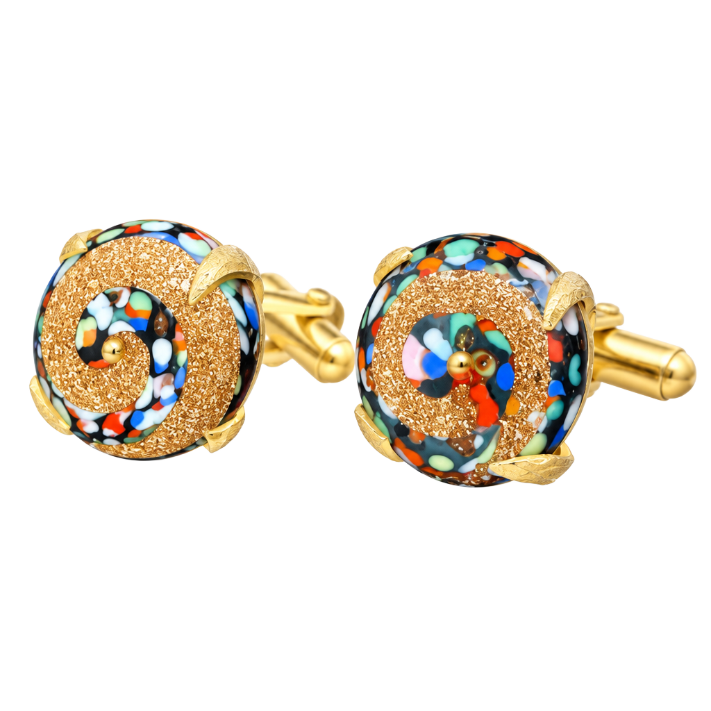 Swank Vintage 1950s Murano Style Millefiori Glass Gold Tone Cufflinks 1