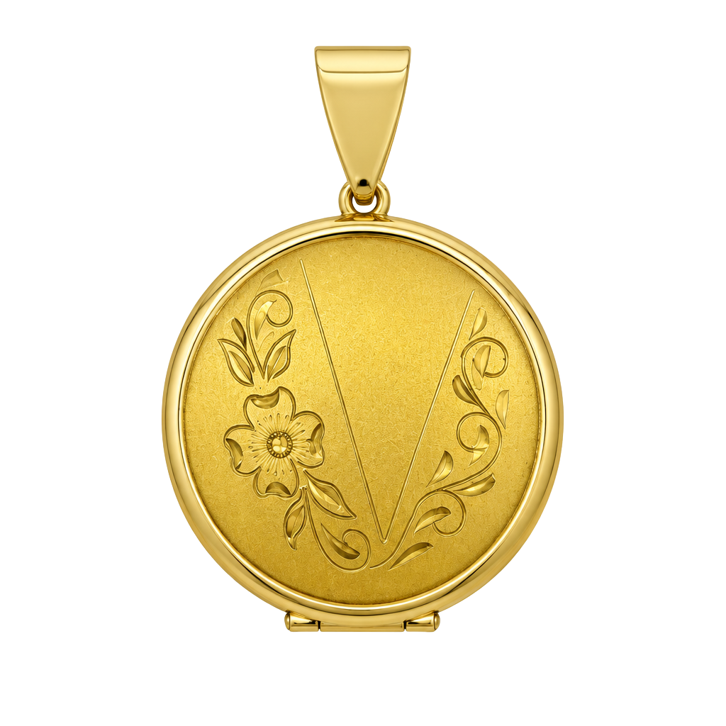 Vintage 1970s Gold Tone Floral Engraved Round Locket Pendant 1