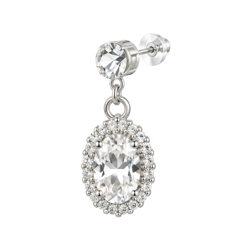 Unbranded Crystal Halo Dangle Earrings Silver-Tone Rhinestone Drop 1