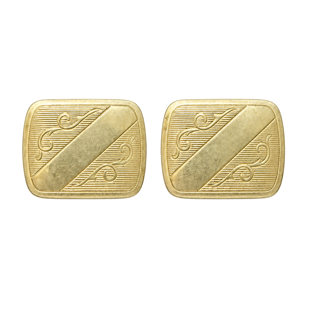Vintage Gold Tone Engraved Rectangle Cufflinks 1
