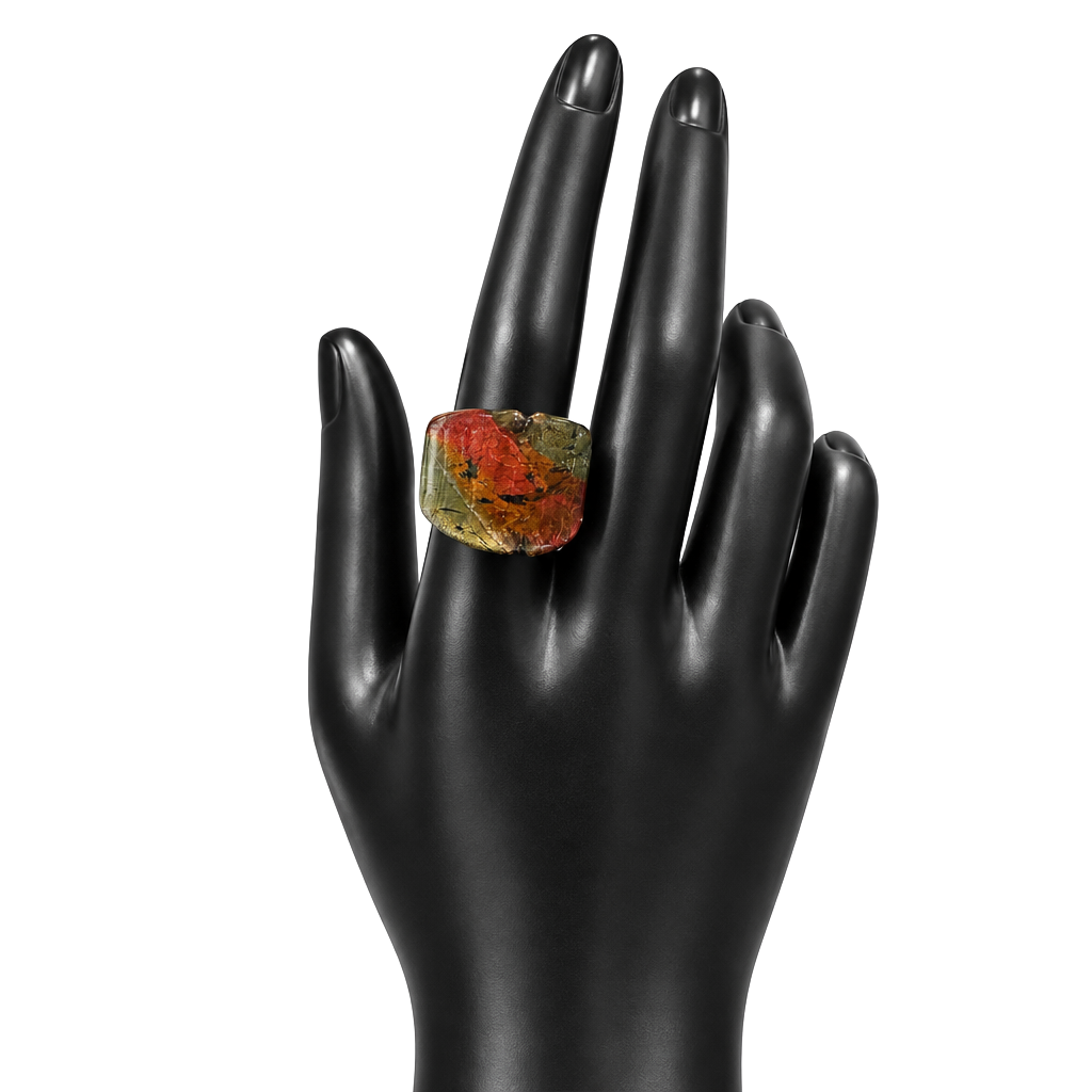 Artisan Glass Ring Red Gold Wide Statement Band 1