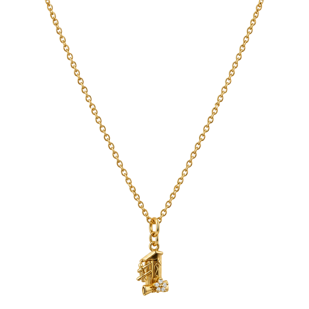 Vintage 1980s Upcycled Number 1 Gold Tone Pendant Stainless Steel Necklace 1