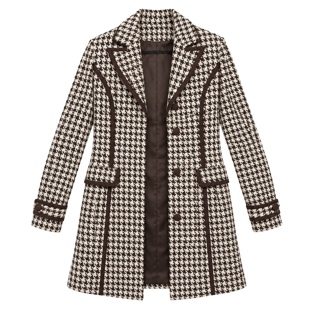 Barami Vintage Y2K Houndstooth Coat Size 2 Brown White Wool Blend 1
