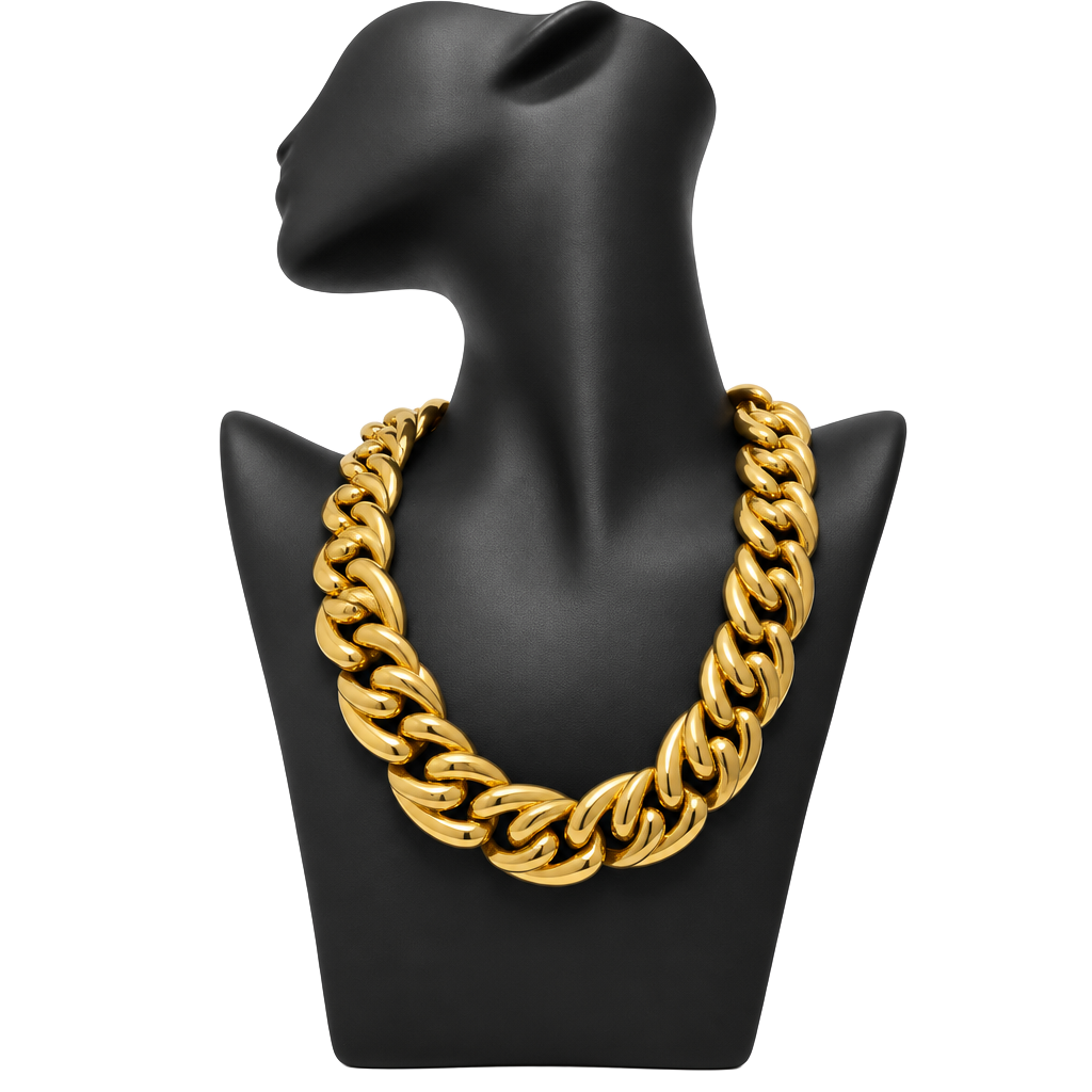 Vintage 1980s Chunky Gold Tone Statement Link Choker Necklace 1
