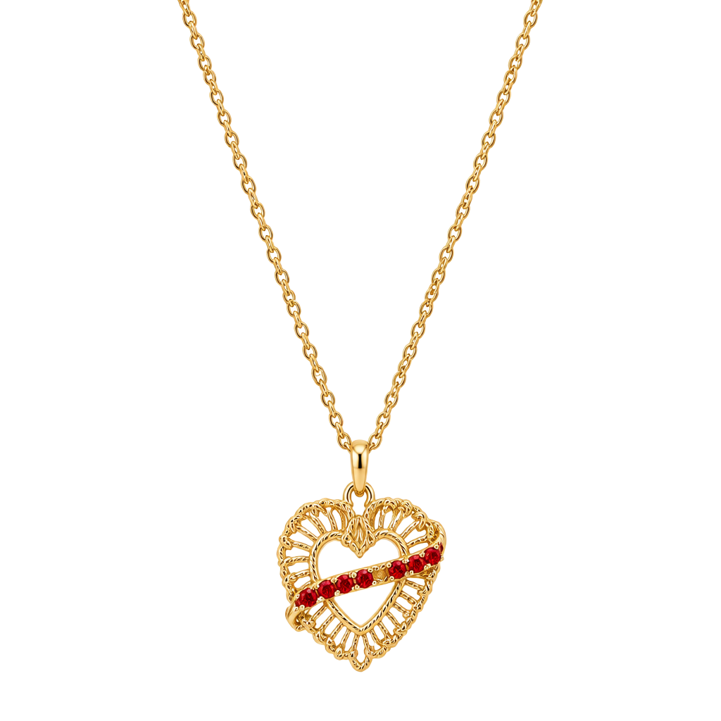 Upcycled Stainless Steel Filigree Heart Rhinestone Necklace Gold Tone 1