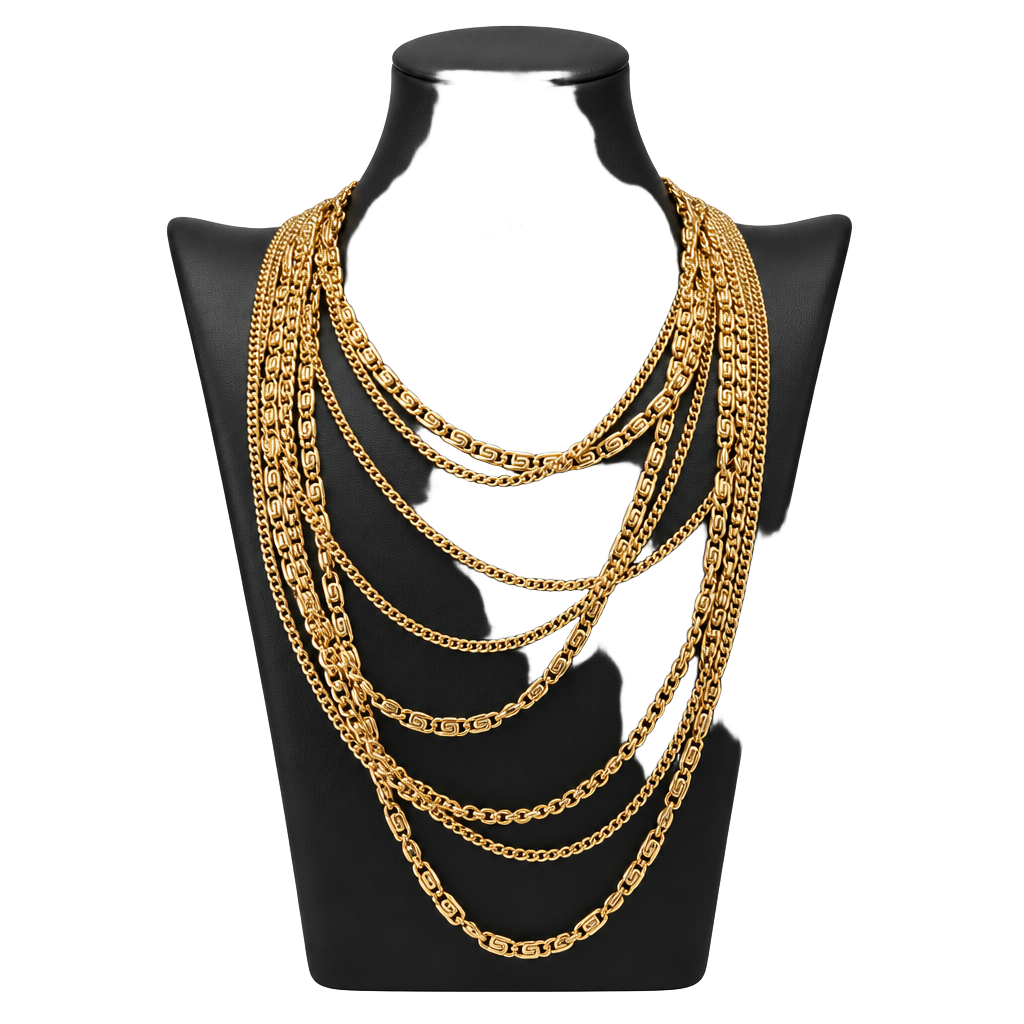 Coro Vintage Gold Tone Multi Strand Layered Chain Necklace 1