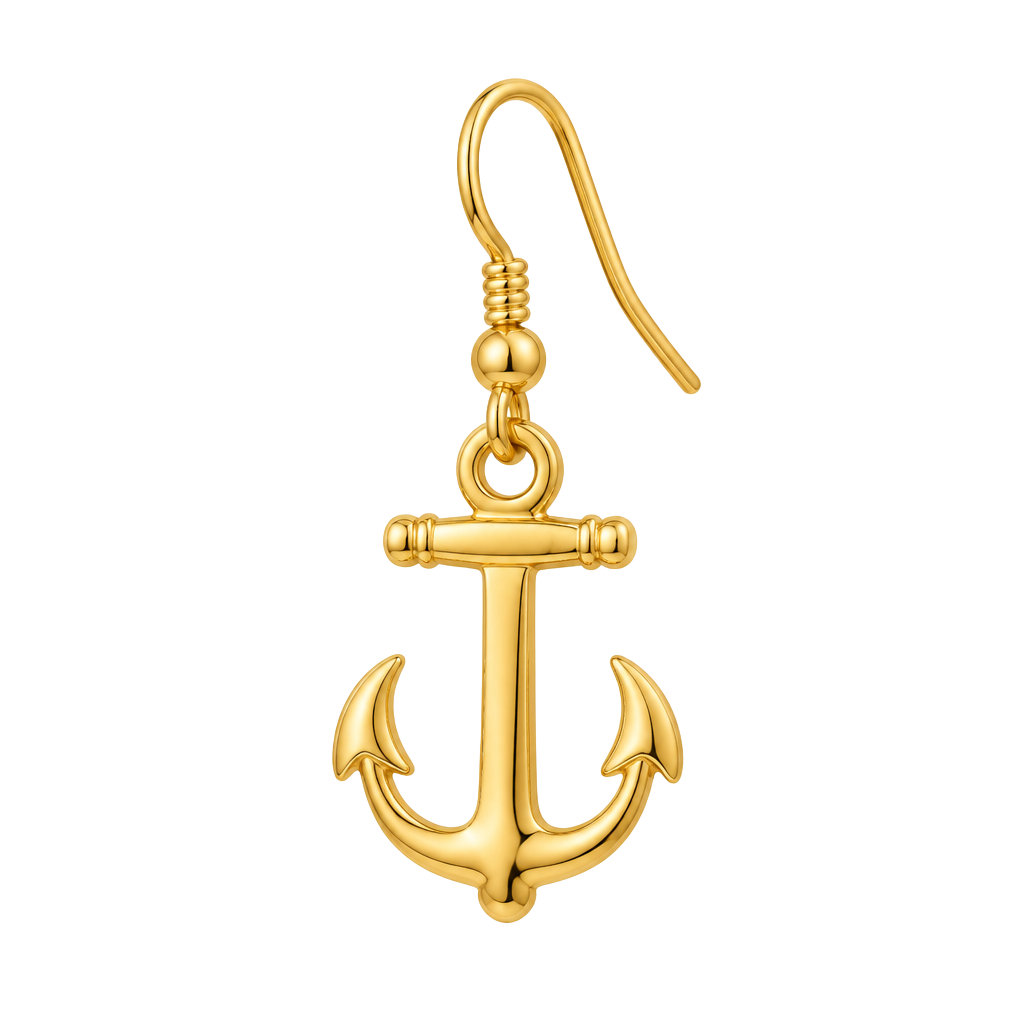 Gold Tone Anchor Dangle Hook Earrings Nautical Marine 1
