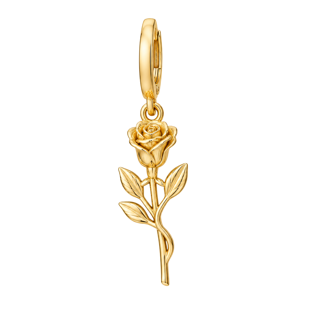 Gold Tone Rose Flower Charm Hoop Earrings Dangle Floral Jewelry 1