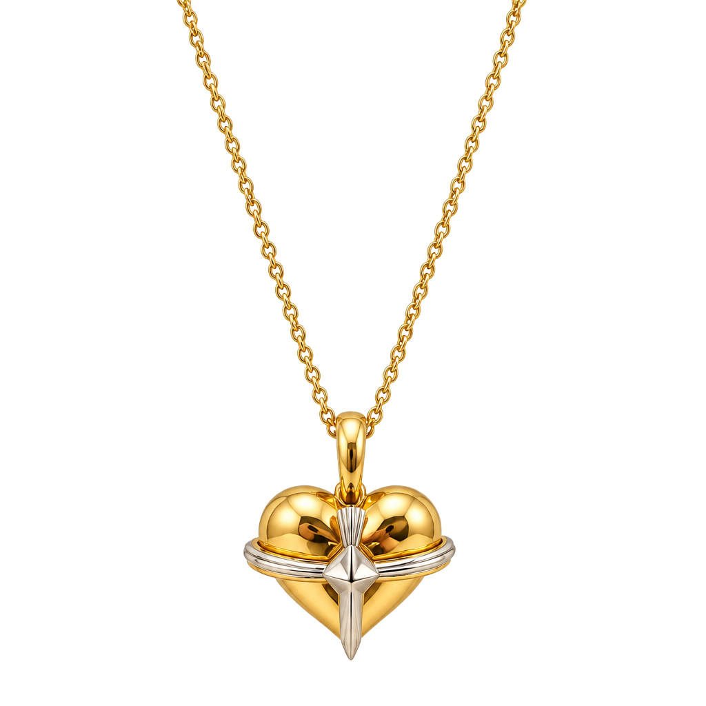 C. Stein Heart Pendant/Brooch Upcycled Stainless Steel Necklace Gold Tone 1