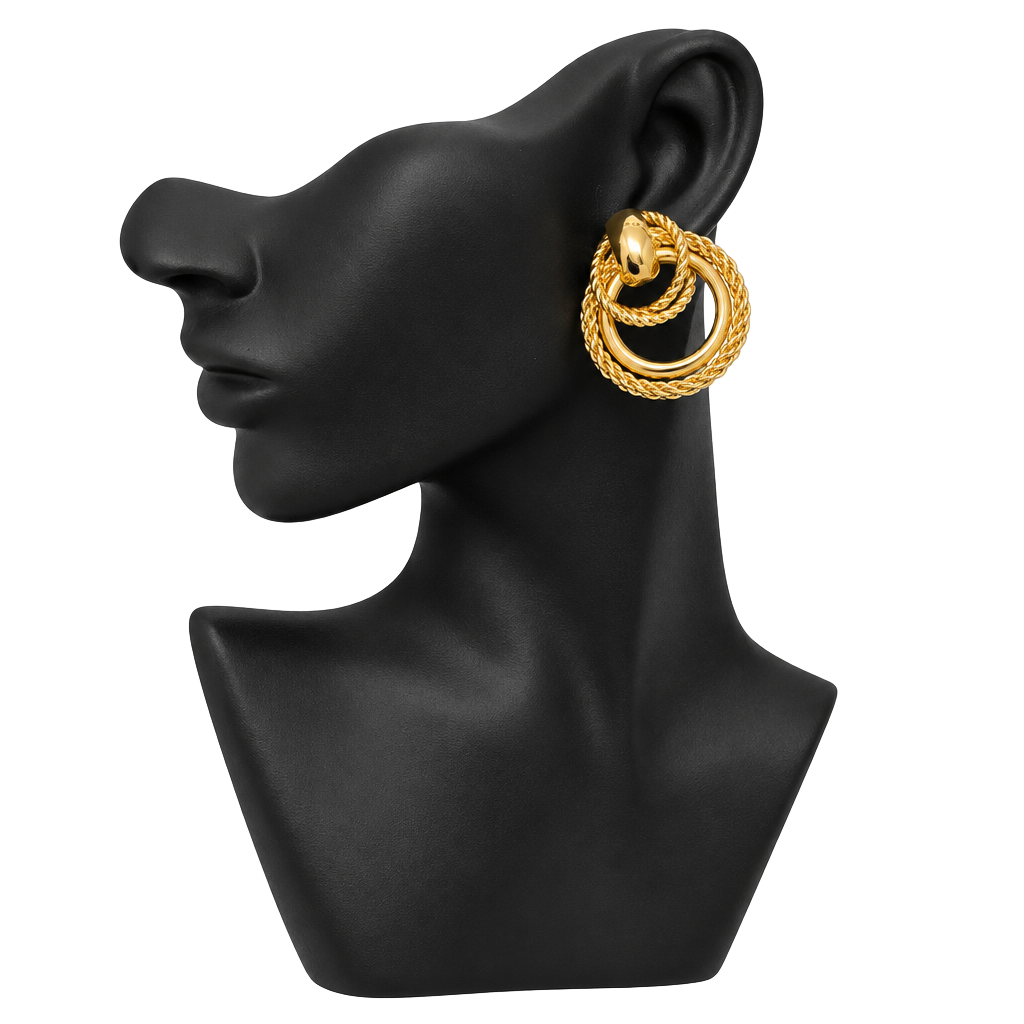 Vintage Gold Tone Interlocking Rope Hoop Earrings 1