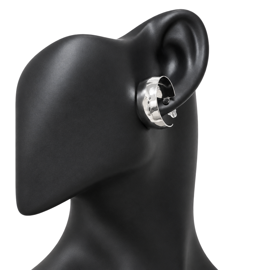 Unbranded Silver Wide Thick Hoop Earrings 1
