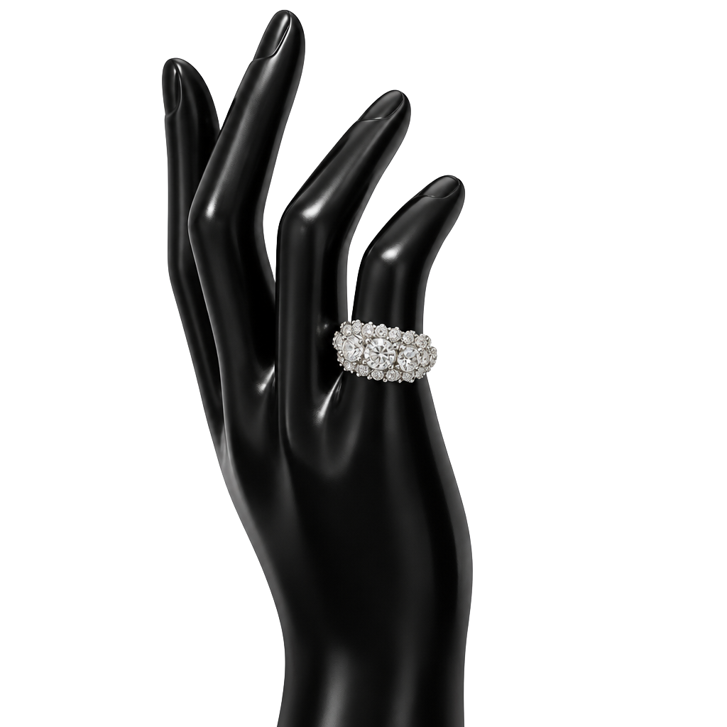 Vintage 1950s Sterling Silver Rhinestone Cluster Cocktail Ring 1