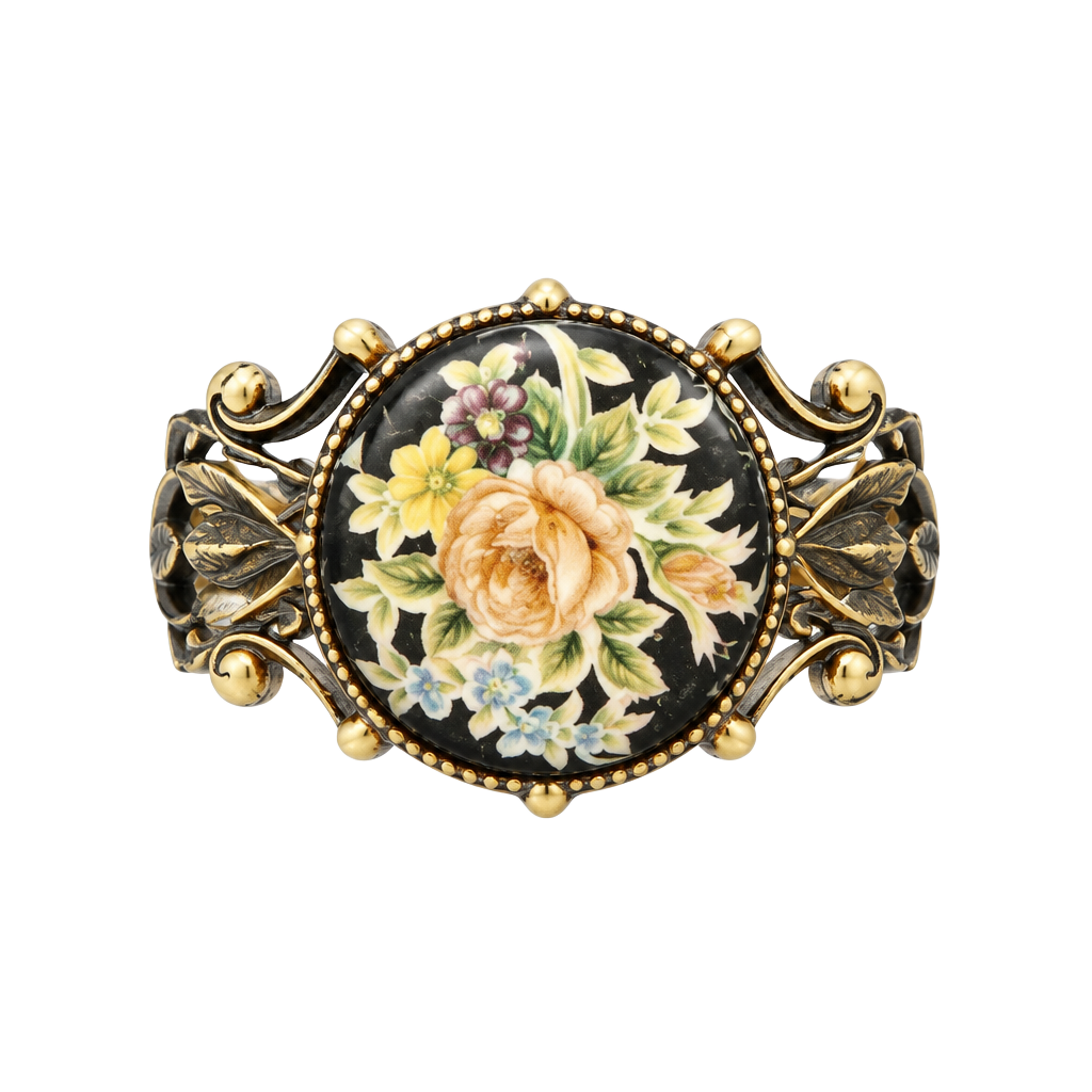 Vintage 1950s Victorian Revival Floral Enamel Spinning Compass Ring 1