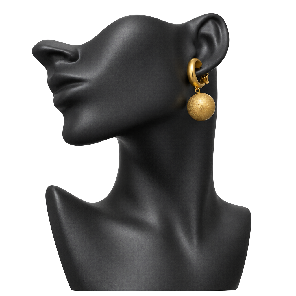 Gold Tone Hoop Drop Ball Earrings Matte Finish 1