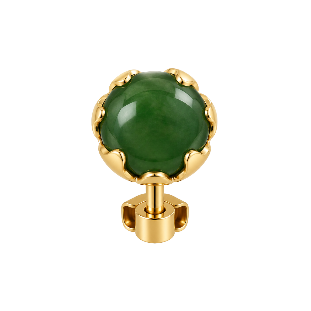 Vintage 1950s Gold Tone Green Jade Cabochon Screw Back Earrings 1