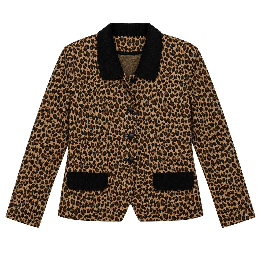 Vintage 1990s Leslie Fay Leopard Jacket Size 14 Animal Print Velvet Collar 1