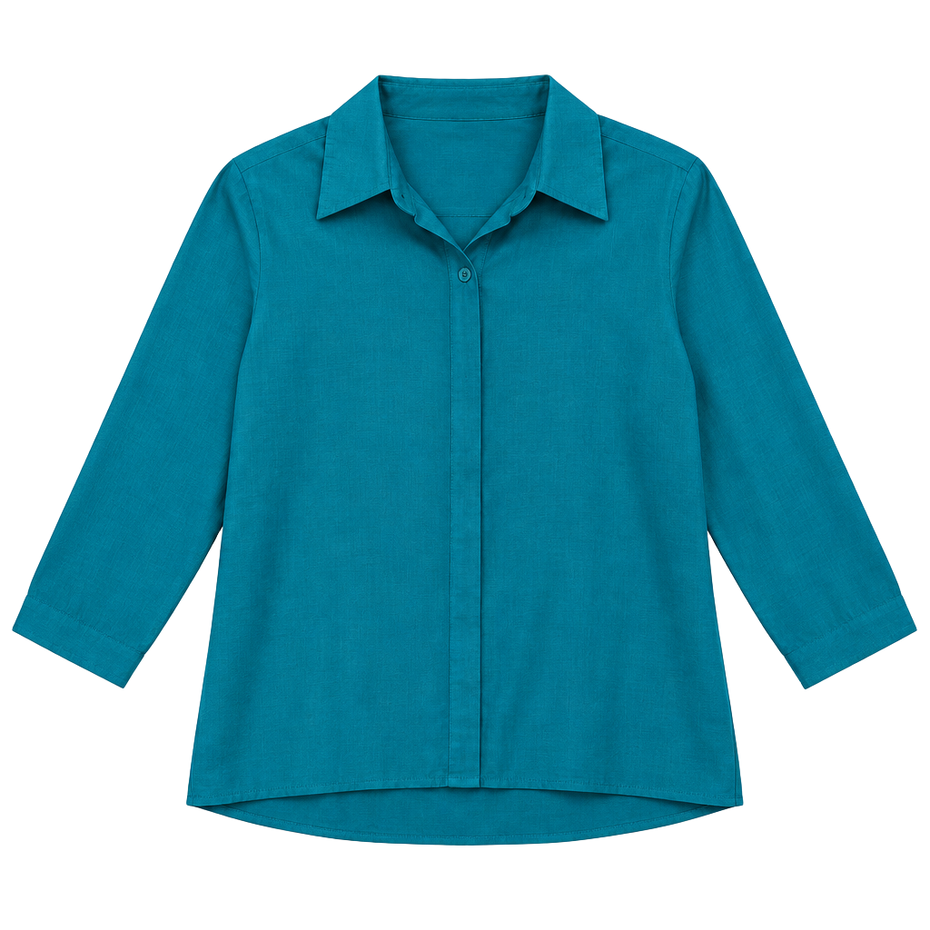 Vintage 1990s Lizden Silk Button Down Shirt Size L Teal 1