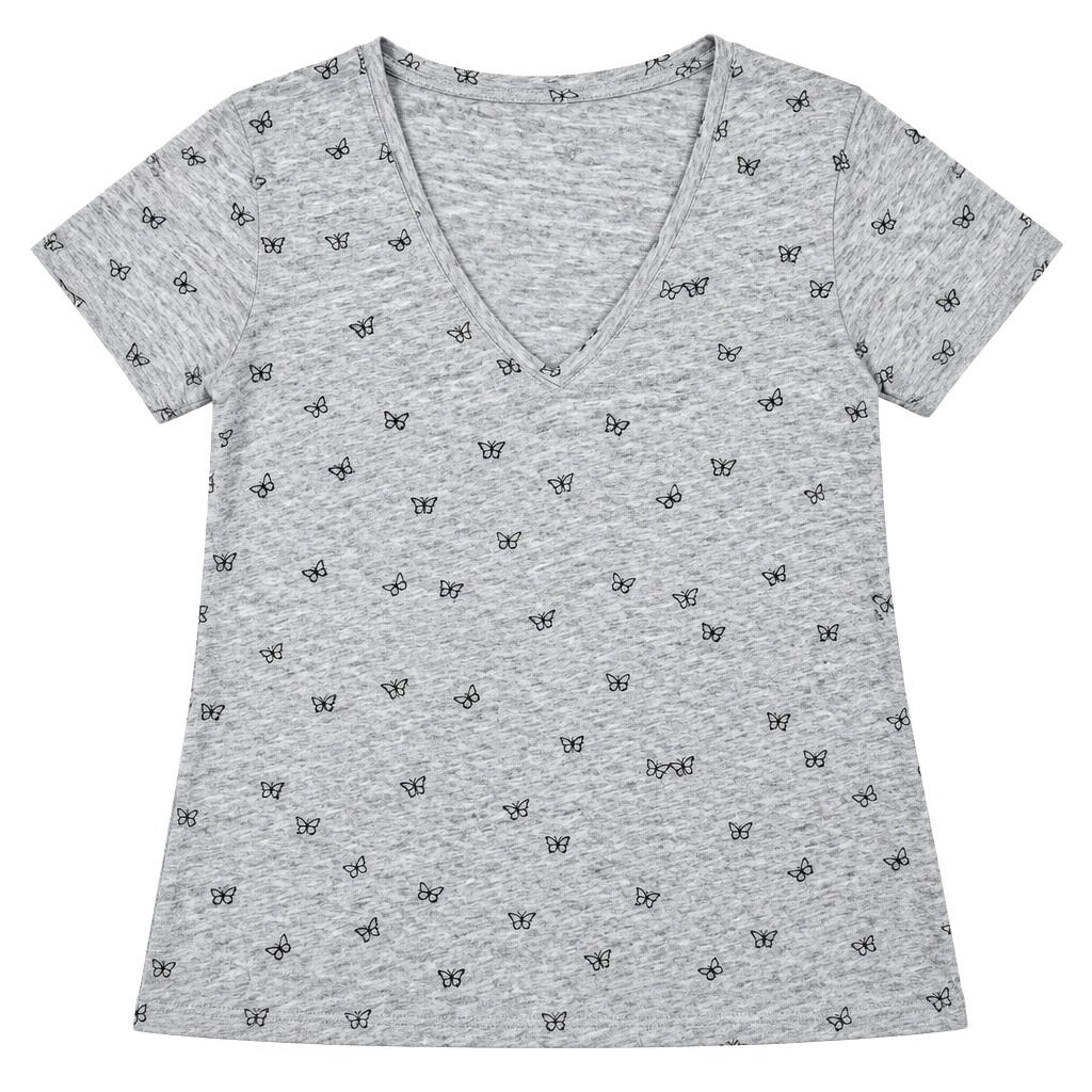 Rails V-Neck Butterfly Print T-Shirt Size S Gray 1