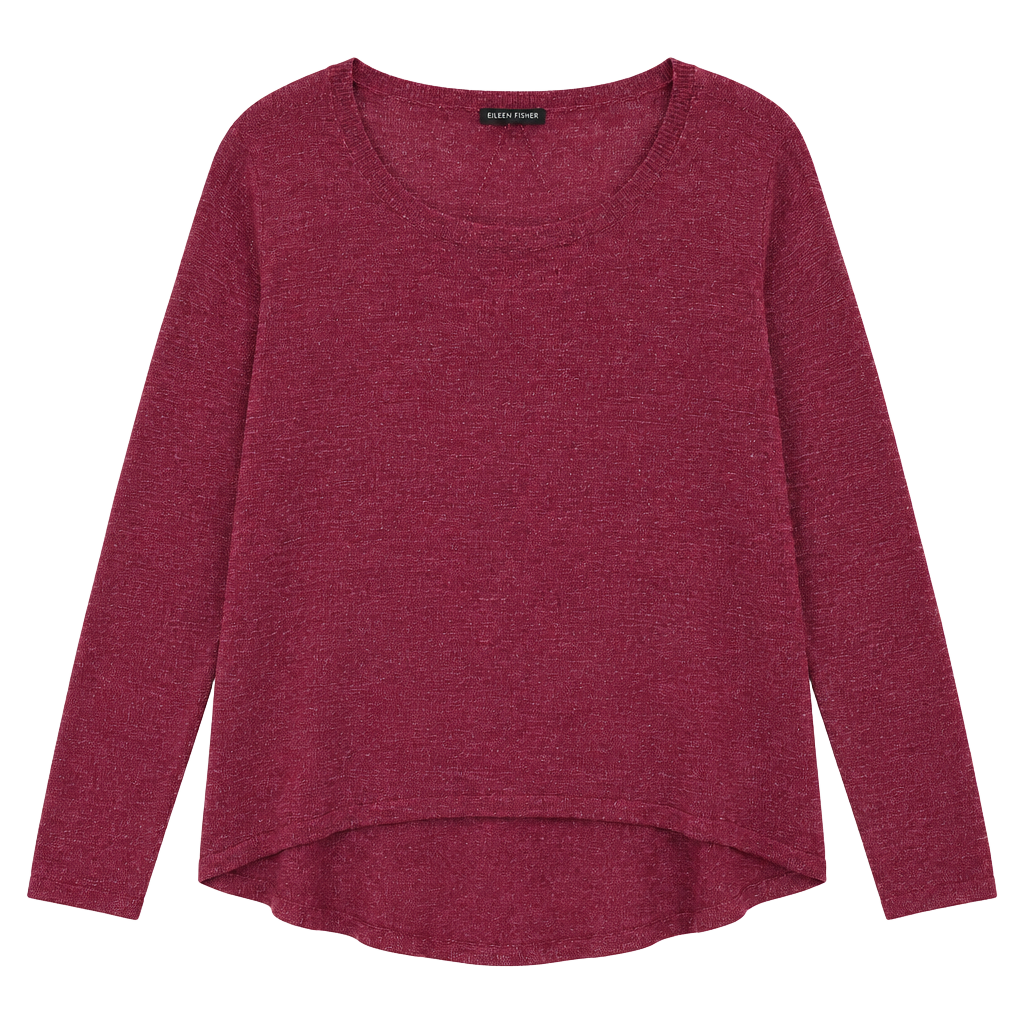 Eileen Fisher Hemp Tencel Knit Sweater Burgundy High Low 1