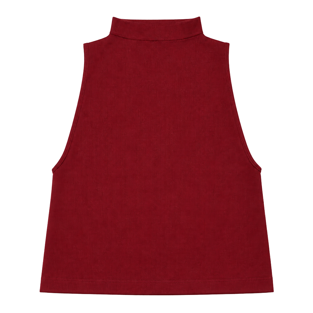 Farm Rio Mock Neck Sleeveless Tank Top Size U / MediumBurgundy Ribbed 1