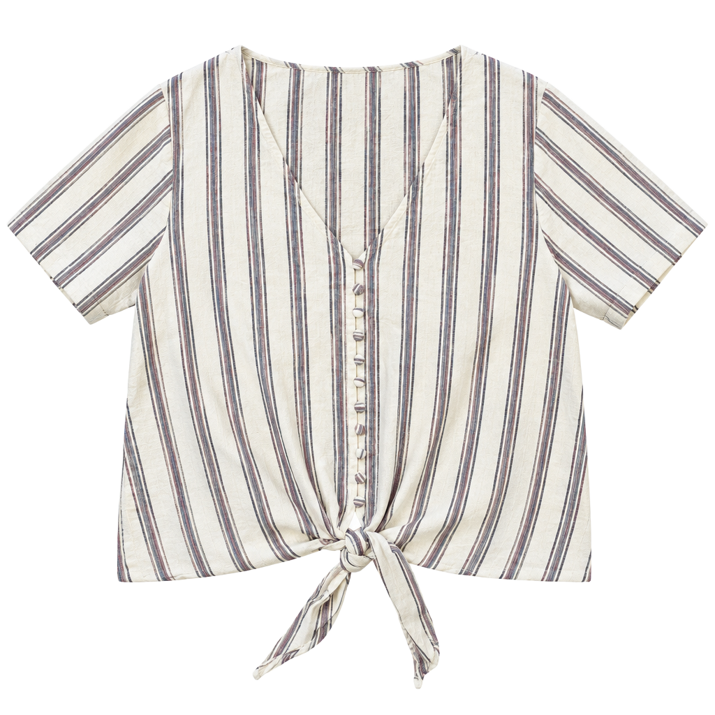 Madewell Striped Tie Front Blouse Size S Linen Cotton 1