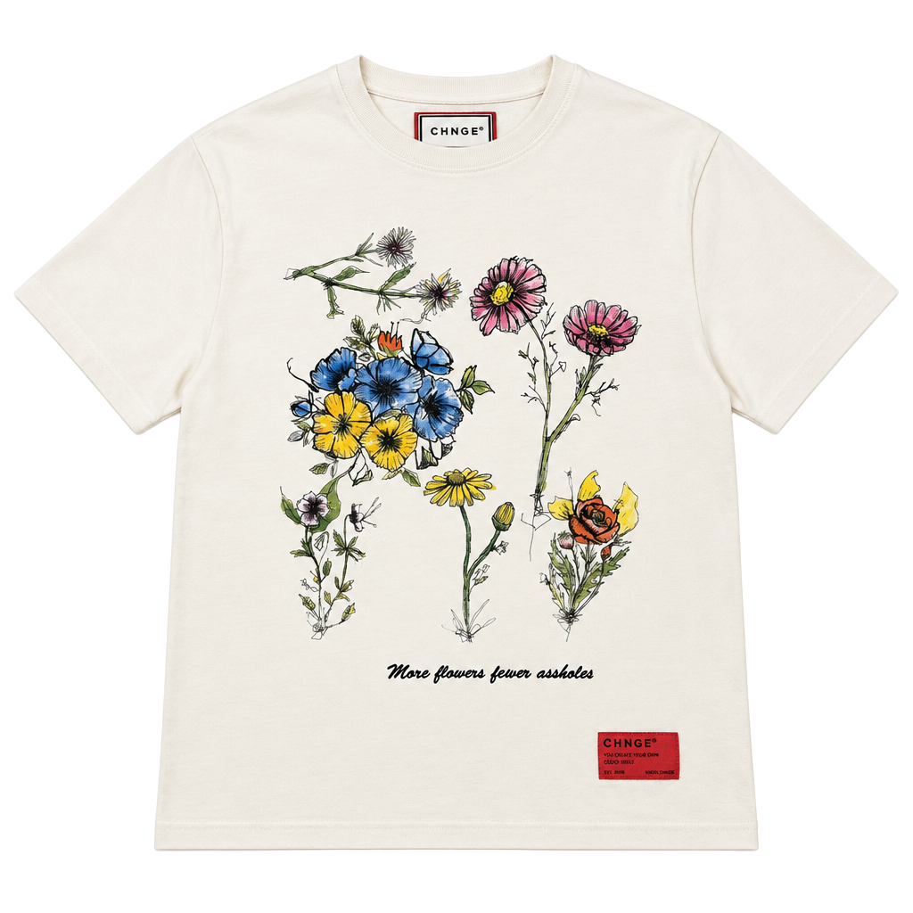 Chnge More Flowers Fewer Assholes T-Shirt Size S White Graphic 1
