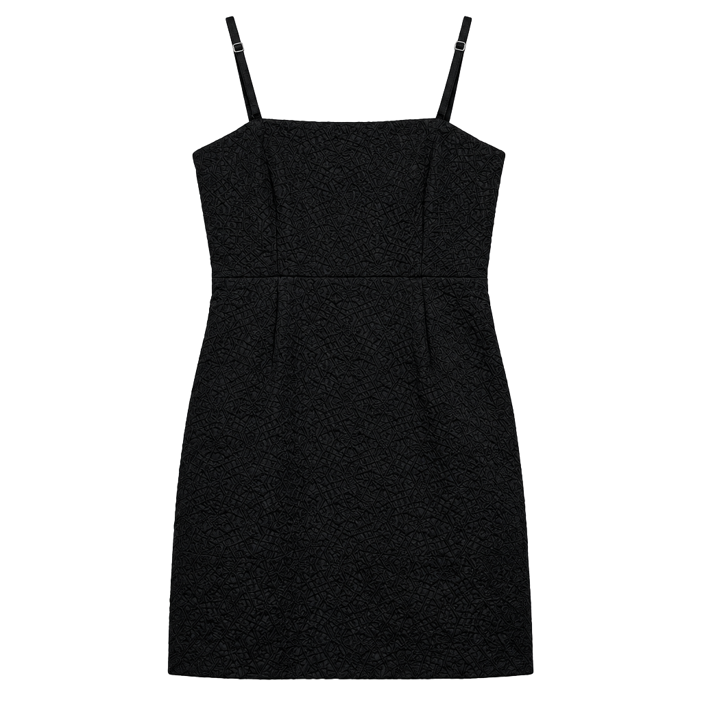 Theory Mini Dress Size 6 Black Textured Jacquard Spaghetti Strap 1