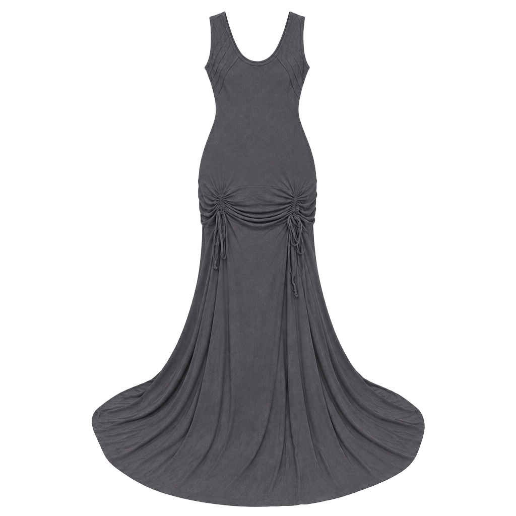 DIESEL Charcoal Gray Ruched Drawstring Maxi Dress Y2K Archive 1