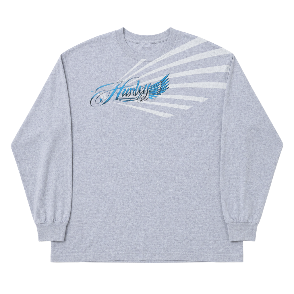 Y2K Hurley Shirt Mens Large Gray Long Sleeve Wing Rays Graphic Tee Surf Skate 1