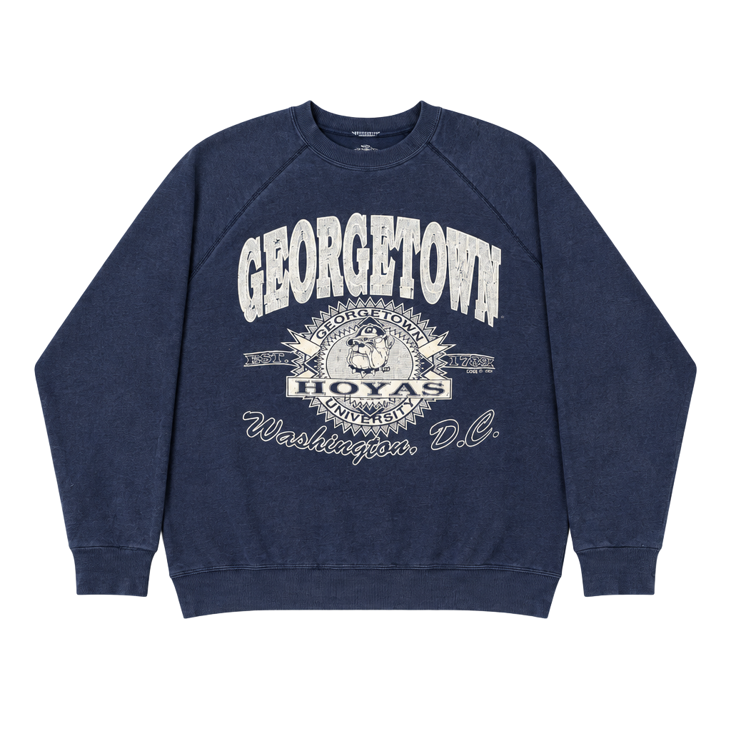 Vintage 90s Georgetown Hoyas Crewneck Sweatshirt Logo 7 NCAA College Navy Blue Washington DC 1