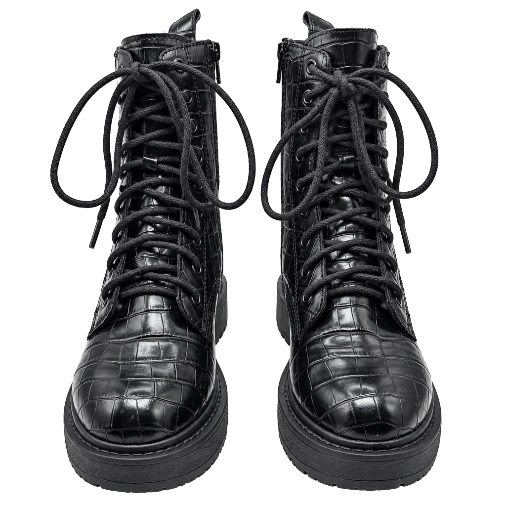 Steve Madden Black Croc Embossed Combat Boots 7 1