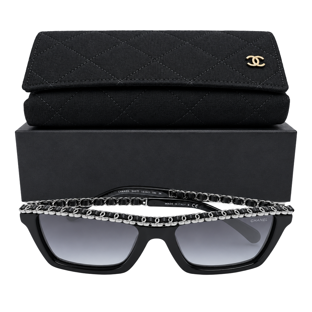 Authentic New Chanel Rectangle Sunglasses 5448-Q Size 54-17 Black Chain Frame 1