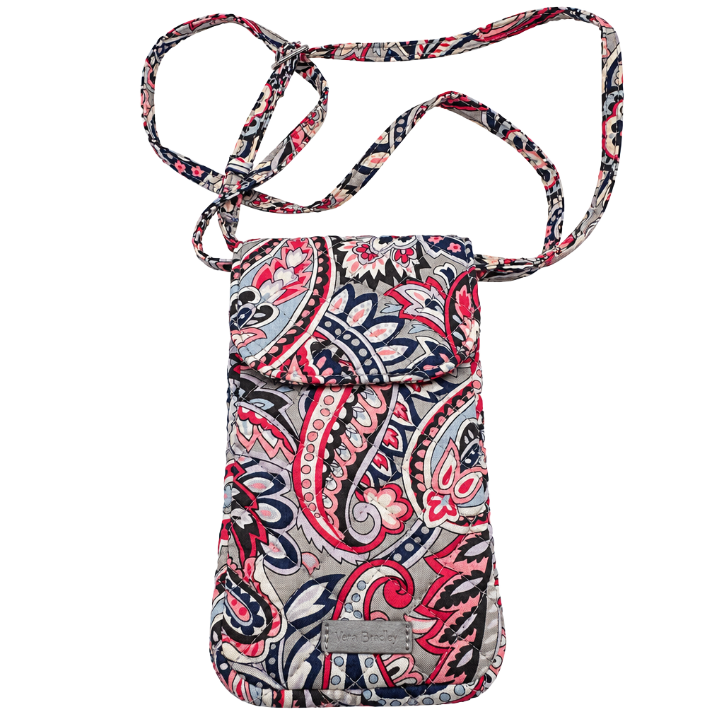 Vera Bradley Quilted Phone Crossbody Bag Gramercy Paisley Pink Gray 1